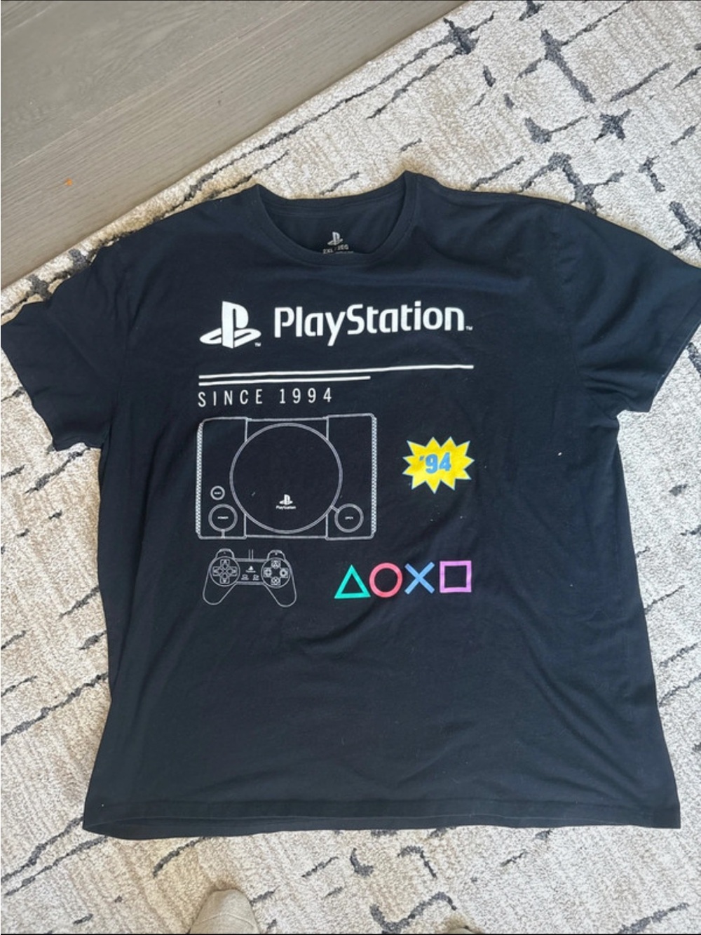 Sony Black PlayStation Retro Console Tee with Colorful Buttons 2XL